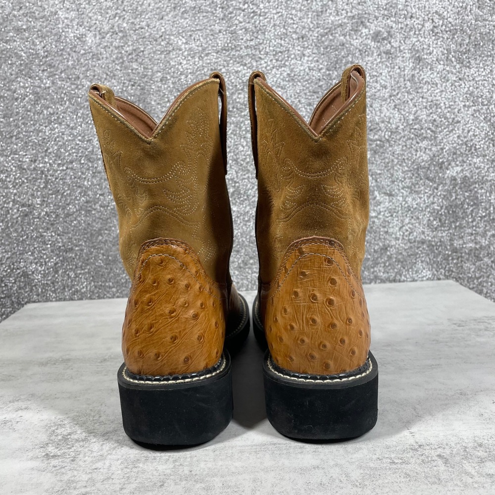 Ariat Fatbaby Western Boots Womens 9 Ostrich Print Leather Suede Tan - Picture 4 of 11